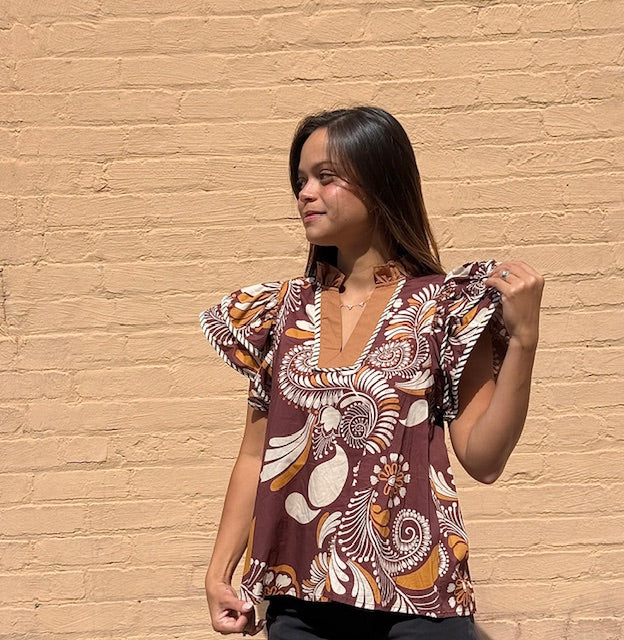Paisley Flutter Sleeve Top
