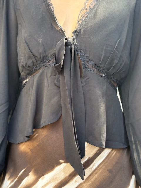 Chiffon Blouse with Lace Trim