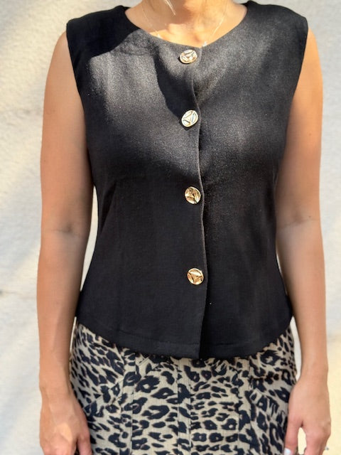 Sleeveless Gold Button Knit Vest