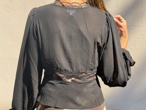 Chiffon Blouse with Lace Trim