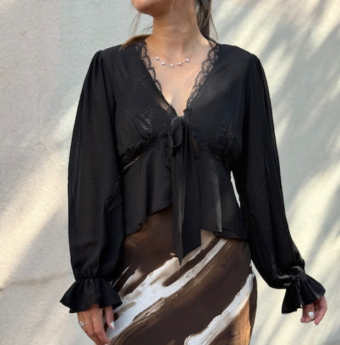 Chiffon Blouse with Lace Trim